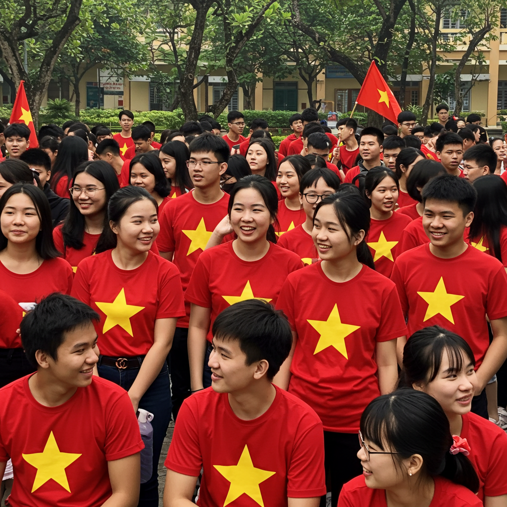 đồng phục học sinh kỷ niệm 50 năm thống nhất đất nước Việt Nam-xưởng may đồng phục fima